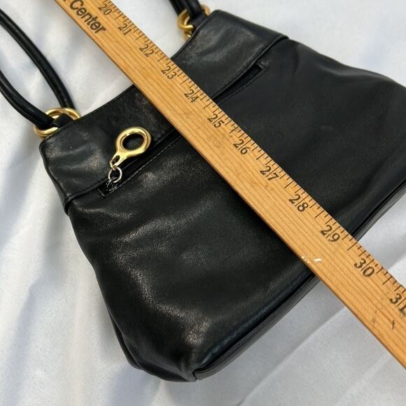 L.J.S. Collection crossbody black leather mini purse gold hardware snap closure - Picture 9 of 13
